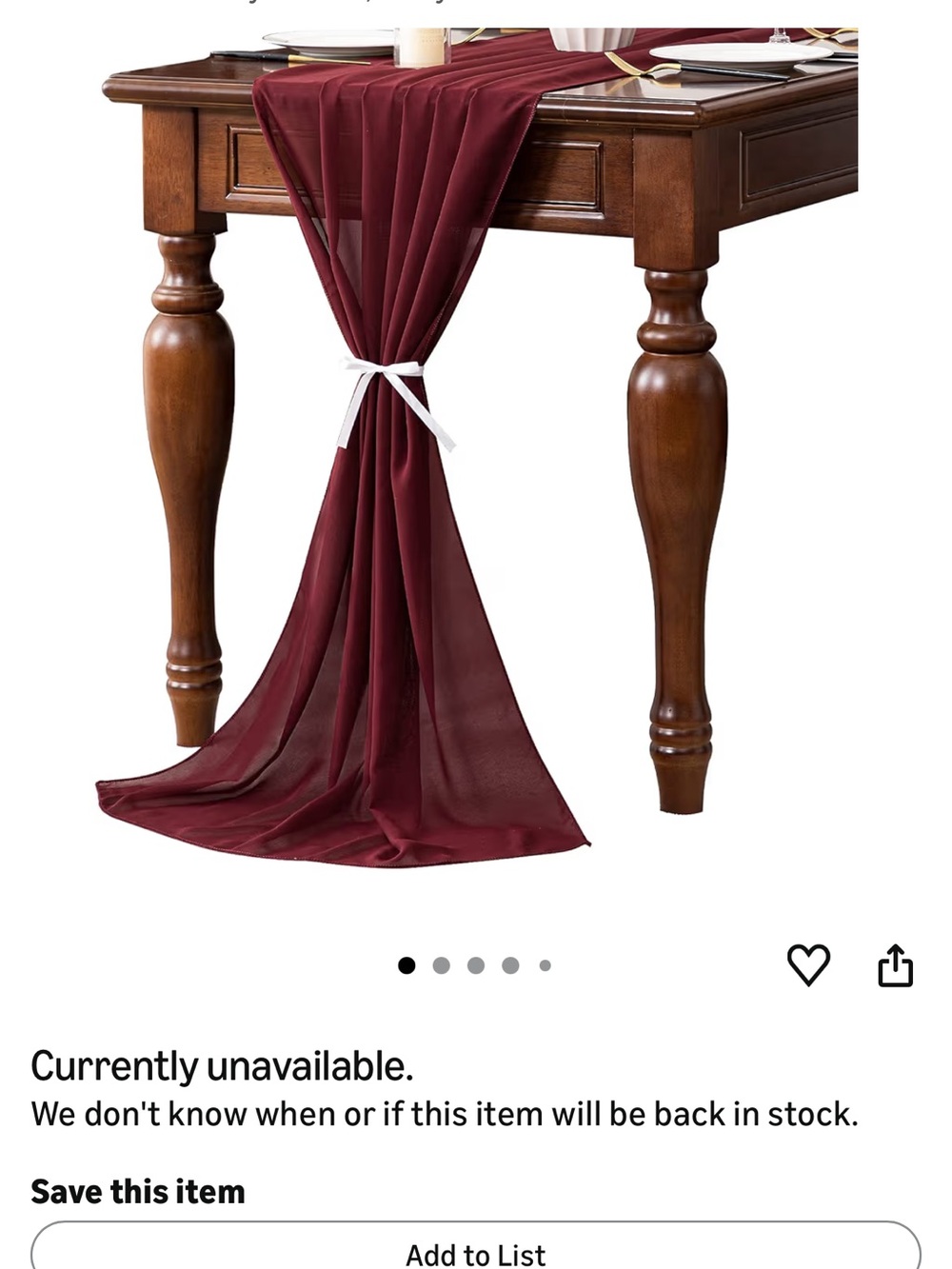 2- Sheer Burgundy Table Runner - Elegant Sheer Draped Accent